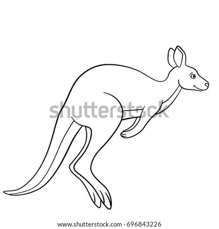 Coloring Pages Little Cute Kangaroo Runs And Smiles