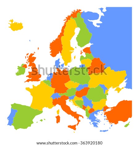 Colorful Blank Map Europe Stock Vector 363920180 - Shutterstock