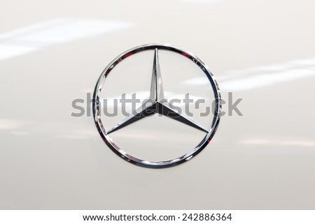 BUCHAREST, ROMANIA - OCTOBER 31, 2014: Mercedes Benz Sign Close Up. Founded in 1926 is a German luxury automobile manufacturer, a multinational division of the German manufacturer Daimler AG.