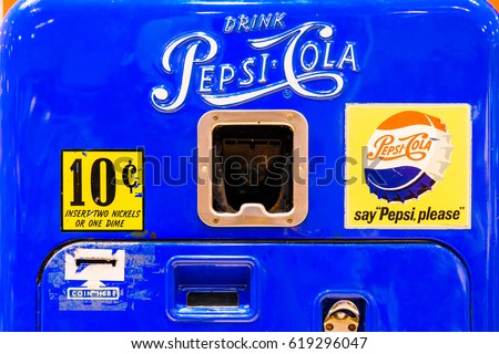 VALENCIA, SPAIN - JULY 31, 2016: Retro Pepsi-Cola Vending Machine Closeup.