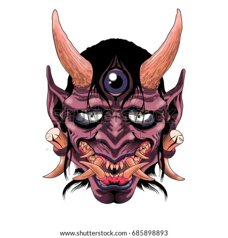 traditional female japanese demon tattoo design stock illustration traditional female japanese demon tattoo design stock illustration