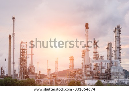 Oil Refinery factory in the morning and Sunrise, Petroleum, petrochemical plant