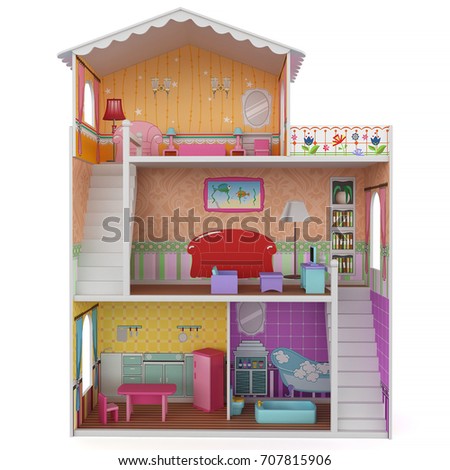 3 D Rendering Doll House On White Stock Illustration 707815906 ...