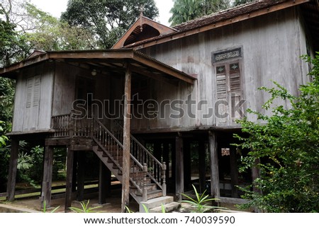 Several Ancient Chinese Houses Along River Stock Photo 