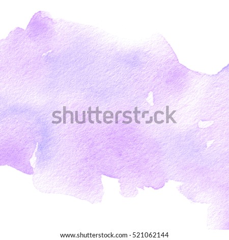Violet watercolor wet brush paint isolated paper texture splash on white background for card, wallpaper, print. Abstract aquarelle cold color hand drawn grunge soft element for text design, web, blank