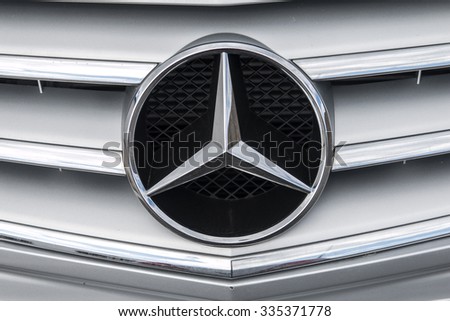 Altea, Spain - 31 October 2015, detail logo of car brand Mercedes Benz