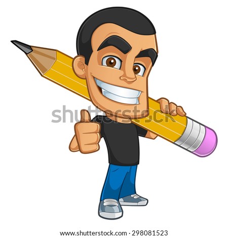 Sympathetic illustrator or cartoonist, has a pencil drawing 