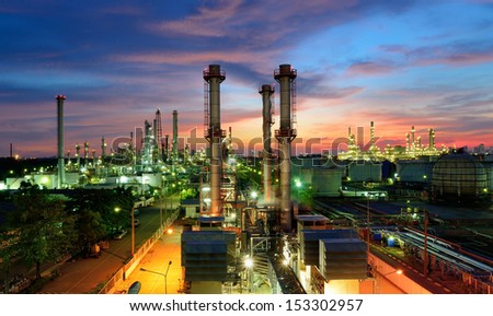 Oil refinery at dramatic twilight
