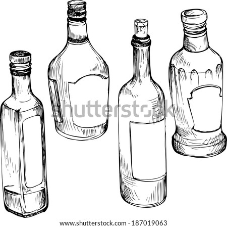 editor pen sketch Vector 187019063 Set Glass Drawn Stock Hand Bottles Sketch