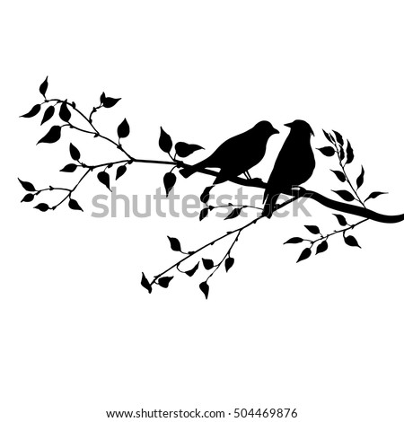 Vector Silhouettes Birds Tree Hand Drawn Stock Vector 504469876 ...