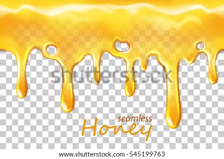 Seamless dripping honey repeatable isolated on transparent background, vector art and illustration.