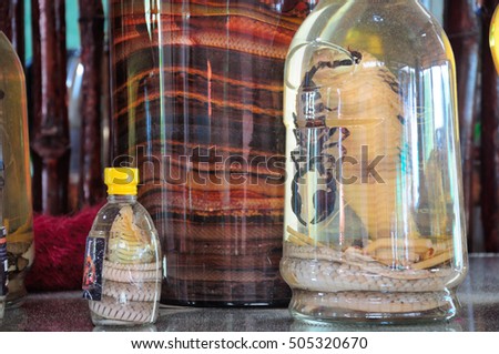 Special alcohol containing snakes and scorpions in south vietnam in Vinh Long area.