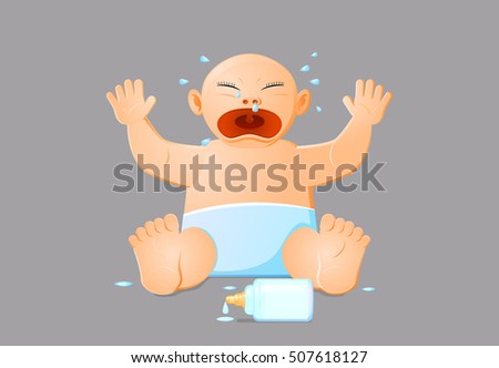 Baby crying over spilled milk vector illustration