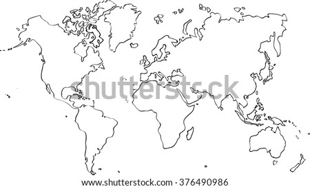 Freehand World Map Sketch On White Stock Vector 376490986 - Shutterstock