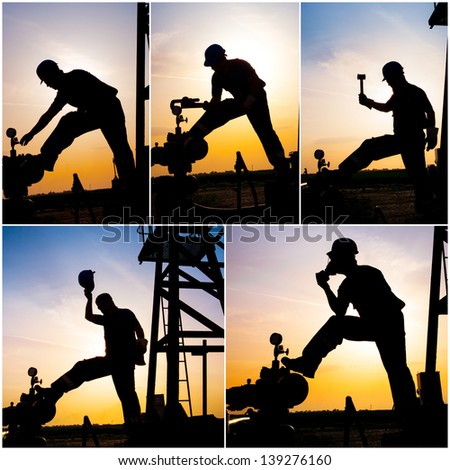 Industrial collage showing workers at work