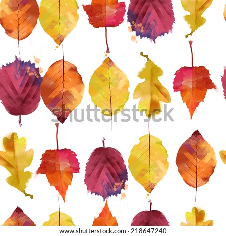 Watercolor vector autumn leaves pattern