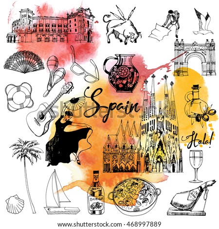 Spain Hand Drawing Vector Set Spain Stock Vector 468997889 - Shutterstock