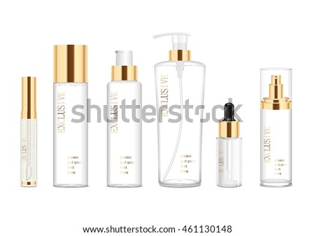 Set of six transparent cosmetic tubes. Vector