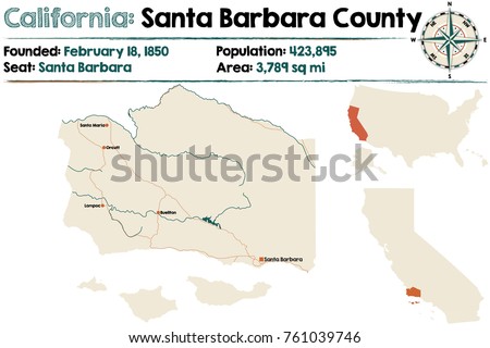 Large And Detailed Map Of Santa Barbara County In California Large And Detailed Map Of Santa Barbara County In California