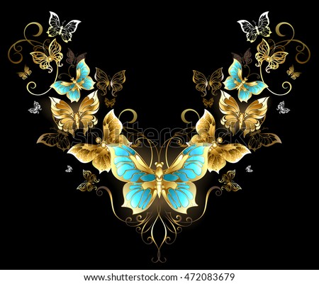 Symmetrical Pattern Gold Jewelry Butterflies On Stock Vector 472083679  Shutterstock
