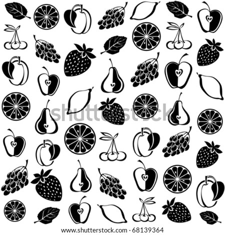 Seamless fruit background black and white. Vector