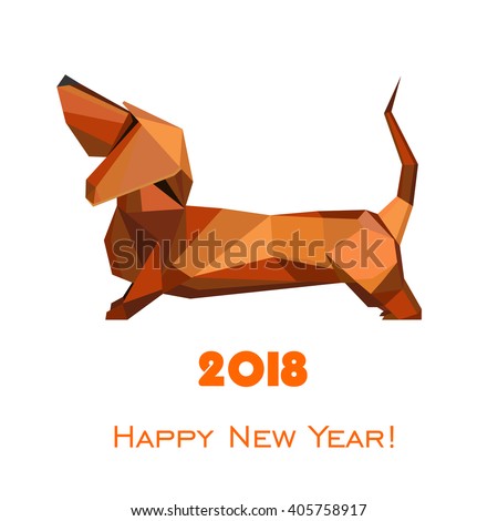 2018 Happy New Year greeting card. Celebration background with dog and place for your text. 2017 Chinese New Year of the dog. Vector Illustration