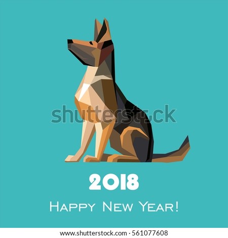 2018 Happy New Year greeting card. Celebration mint background with Dog German shepherd and place for your text. illustration