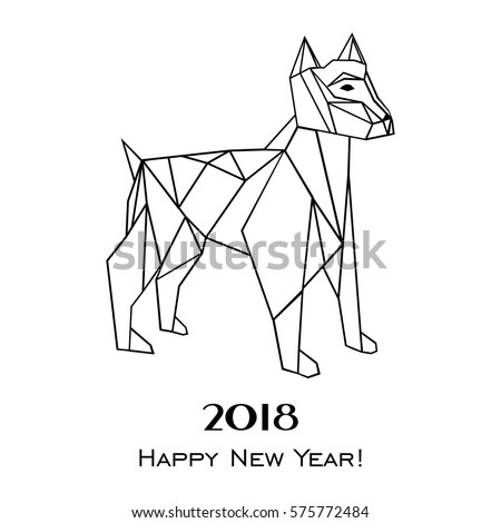 2018 Happy New Year greeting card. Celebration white background with dog and place for your text. Vector Illustration