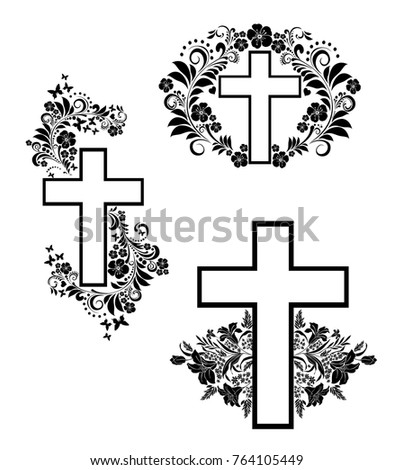 Cross Icons Set Obituary Notice Art Stock Vector 764105449 - Shutterstock