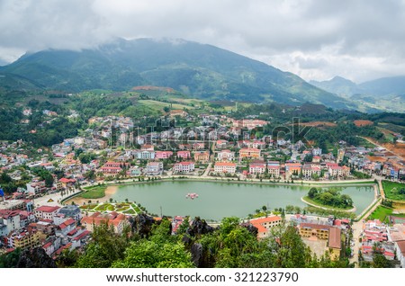 View from the top of Mount Hamrong in Sapa city. Sapa is a famous scenery city in Lao Cai Province in northwest Vietnam.