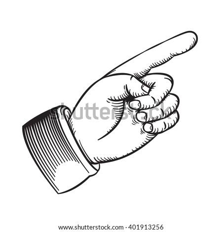 Vector Drawing Vintage Finger Pointing Line Stock Vector 401913256
