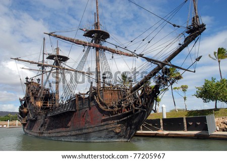 HAWAII - MAY 9: The Black Pearl from the movie Pirates of the Caribbean is shown docked at Ko Olina marina on May 9, 2011 in Hawaii. The movie completed filming in October of 2010.
