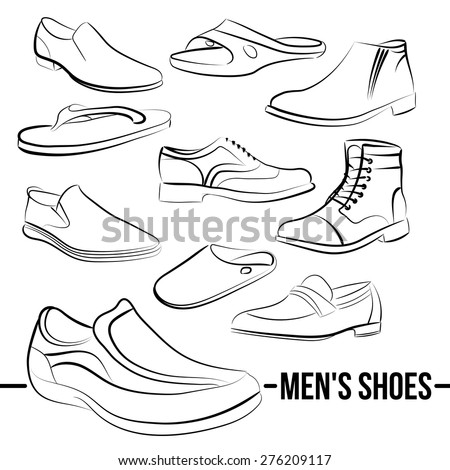 Vector set of men's shoes painted lines in minimalist style