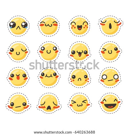 set cute lovely kawaii emoticon doodle