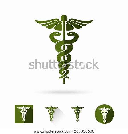 Caduceus - medical sign in different modern flat styles. Vector