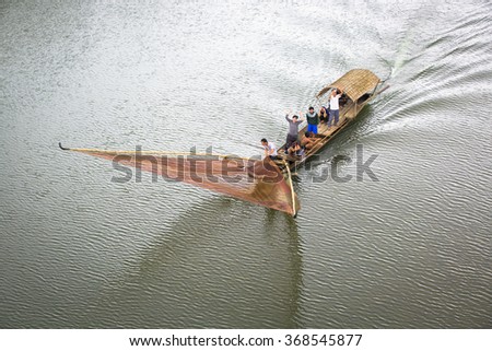 THANH HOA, VIETNAM. FEBRUARY 4, 2014. A view of fishing boat on river. THANH HOA, VIETNAM.