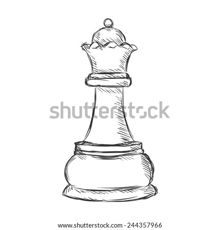 Vector Single Sketch Chess Figure Queen Stock Vector