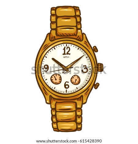 Vector Cartoon Gold Mens Wrist Watch 스톡 벡터 615428390 - Shutterstock