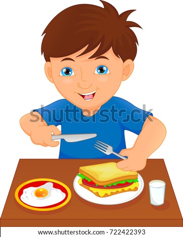 Happy Boy Eating Table Stock Vector 722422393 - Shutterstock