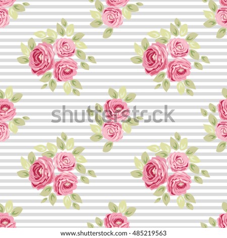 Cute Seamless Shabby Chic Pattern With Roses And Stripes Ideal For Kitchen Textile Or Bed Linen Cute Seamless Shabby Chic Pattern With Roses And Stripes Ideal For Kitchen Textile Or Bed Linen
