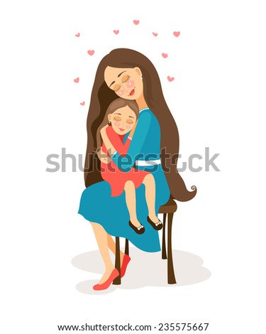 Mother hugs little daughter. Vector illustration about love.