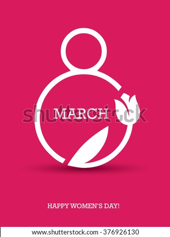 Creative minimalistic design for international women's day on the 8th of march with number 8 and tulip symbol on red background