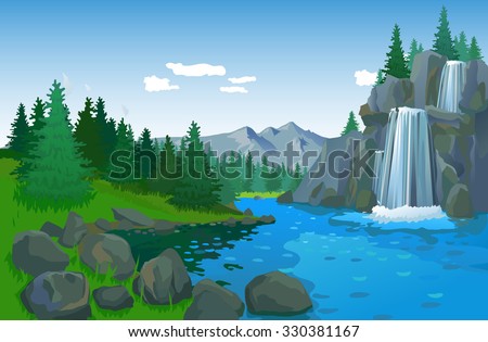 Beautiful Landscape With Waterfall