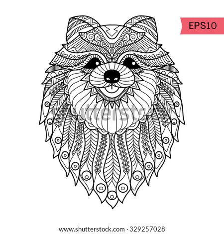 hand drawn zentangle pom dog background for coloring page