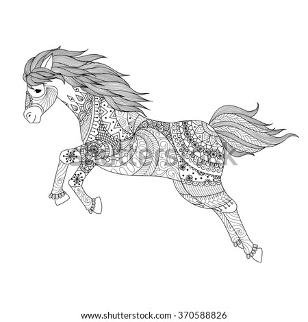 drawing jumping horse zentangle style coloring vector de