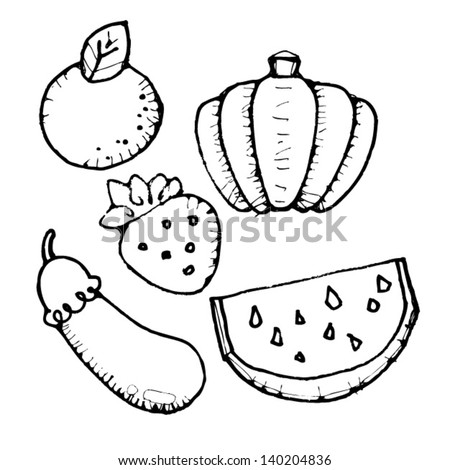 Vector illustration of fruits and vegetables hand draw Vector illustration of fruits and vegetables hand draw