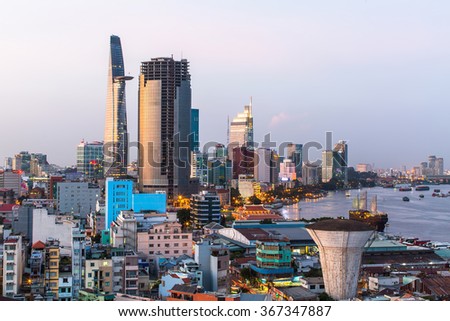 Top view of Ho Chi Minh City (Saigon) in the evening.