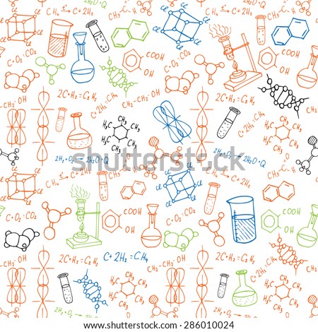 Doodle Style Seamless Science Laborator Background Stock Vector ...