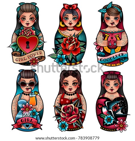 old tattoo pin russian dolls stock vector 783908779 old tattoo pin russian dolls stock vector 783908779