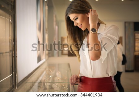 Happy woman in a jewelry